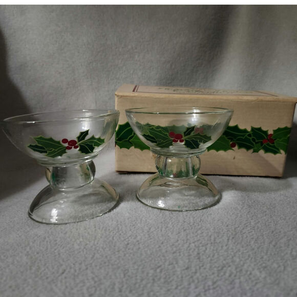 Vintage 1981 Avon Holiday Hostess Collection Candlestick Holder Candy Dish Holly - Picture 2 of 11